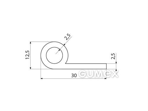 Silikonový profil tvaru "P" s dutinkou, 30x12,5/2,5mm, 60°ShA, -60°C/+180°C, bílý